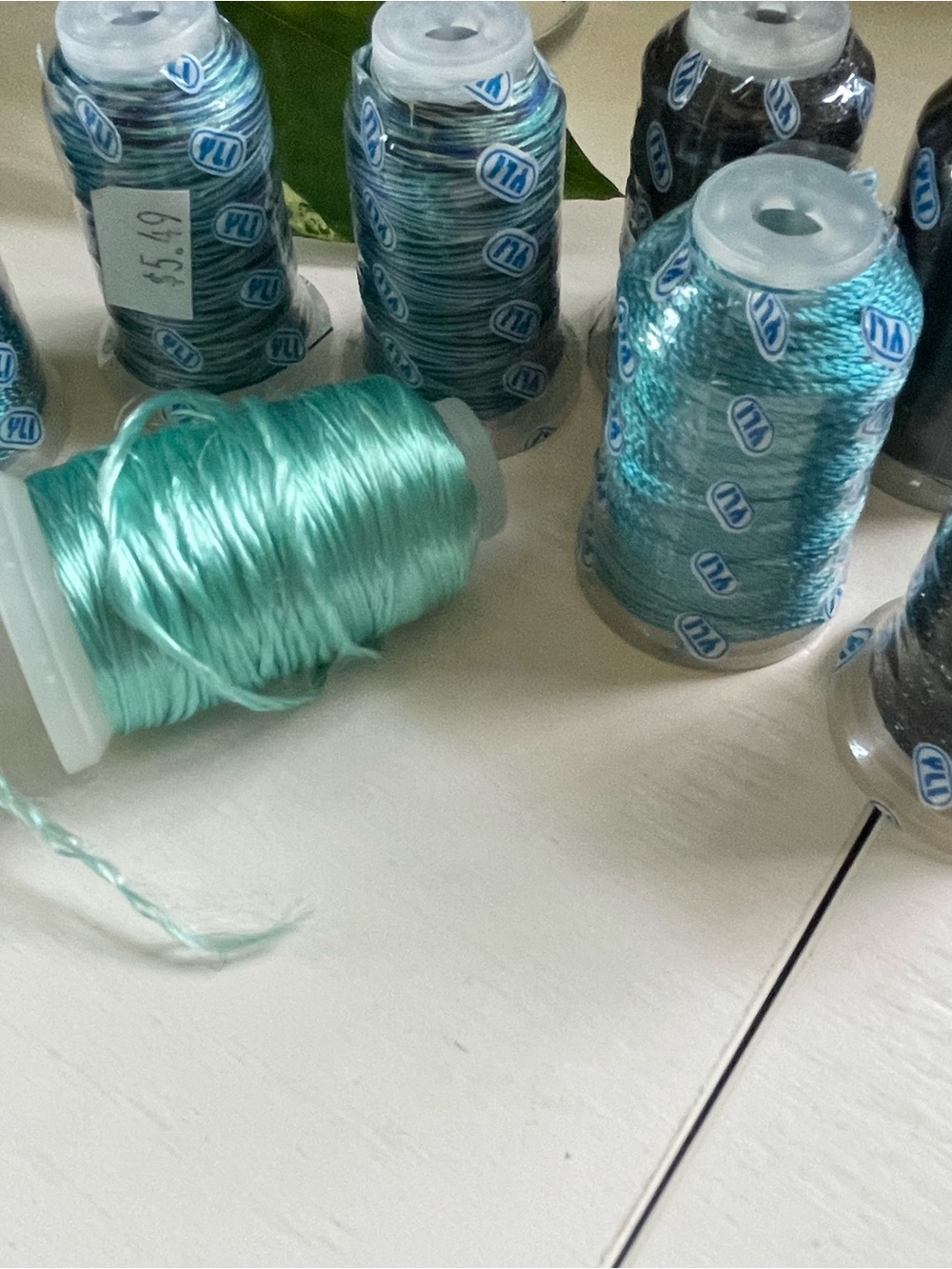 Destash Lot of 7 YLI Fine Metallic Thread Cones – Aqua & Peackock, Classic Black